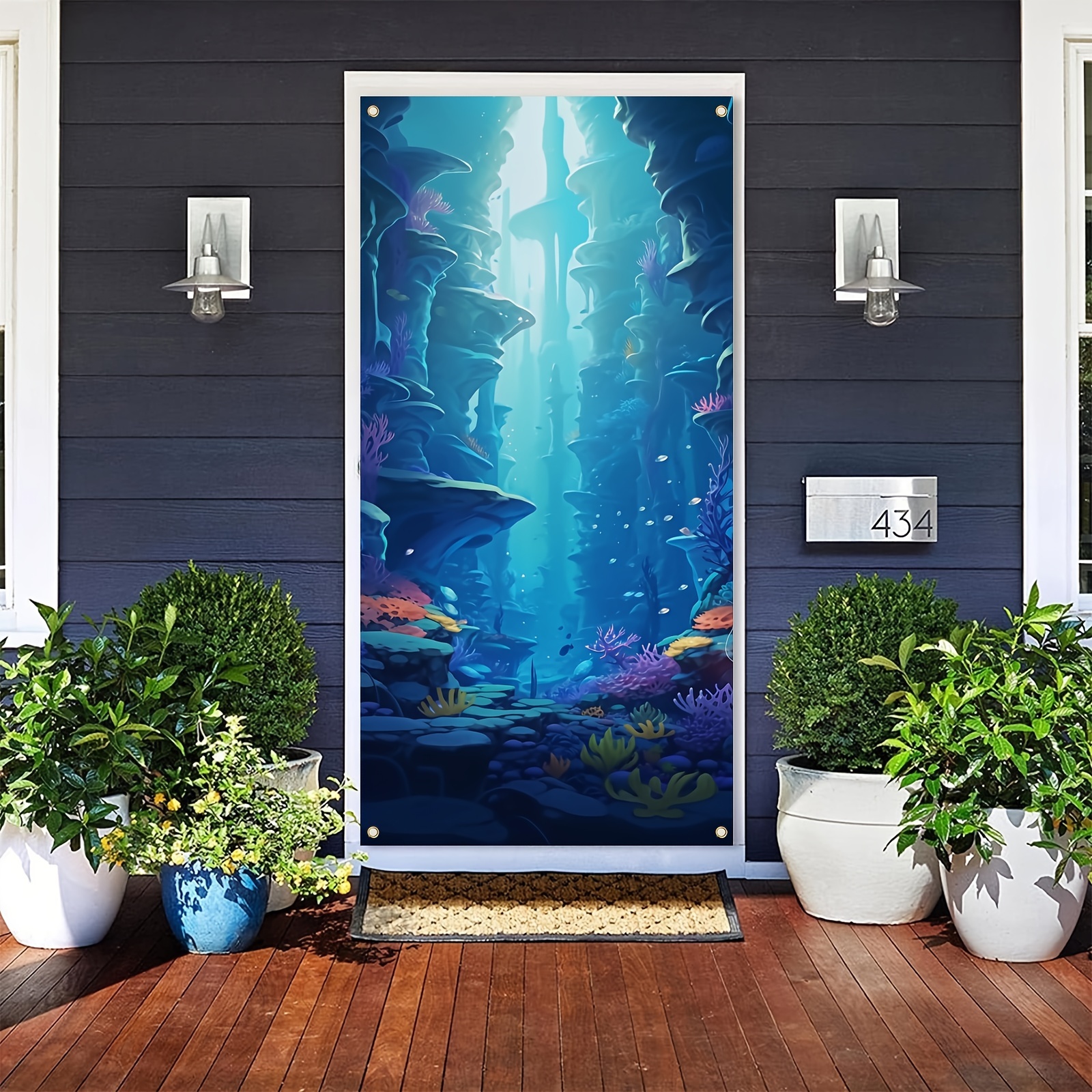 

1pc 70x35 Inch Under The Sea Themed Happy Birthday Door Cover For Boys Girls Birthday Party Decoration Supplies Ocean World Birthday Door Banner, Sea Animal Birthday Door Backdrop Decoration