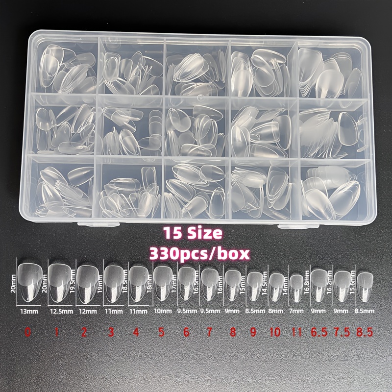 TEMU 330pcs Of Ultra-short Almond-shaped Nail Tips - Soft Gel, Half Matte End, Clear -ons Suitable For And Salon , In 15 Sizes