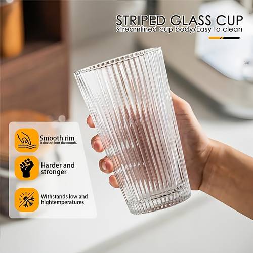 item picture set of 6 ribbed drinking glasses 370 ml stackable suitable for mojitos iced tea beer and cocktail parties