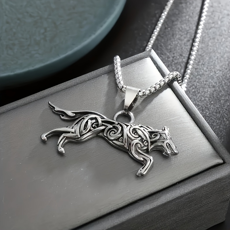 TEMU 1pc Viking Wolf Pendant Celtic Knot Animal Necklace Men Women Pendant Party Vacation Amulet Jewelry