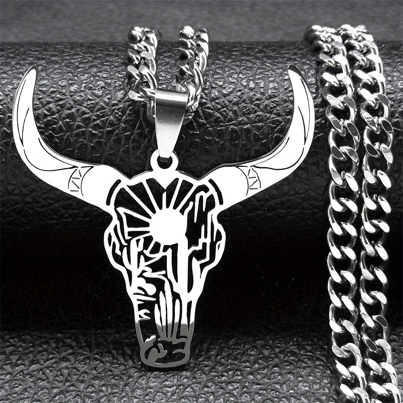 

1pc Trendy Western Cowboy Style Titanium Steel Pendant Necklace Jewelry, Gift For Men