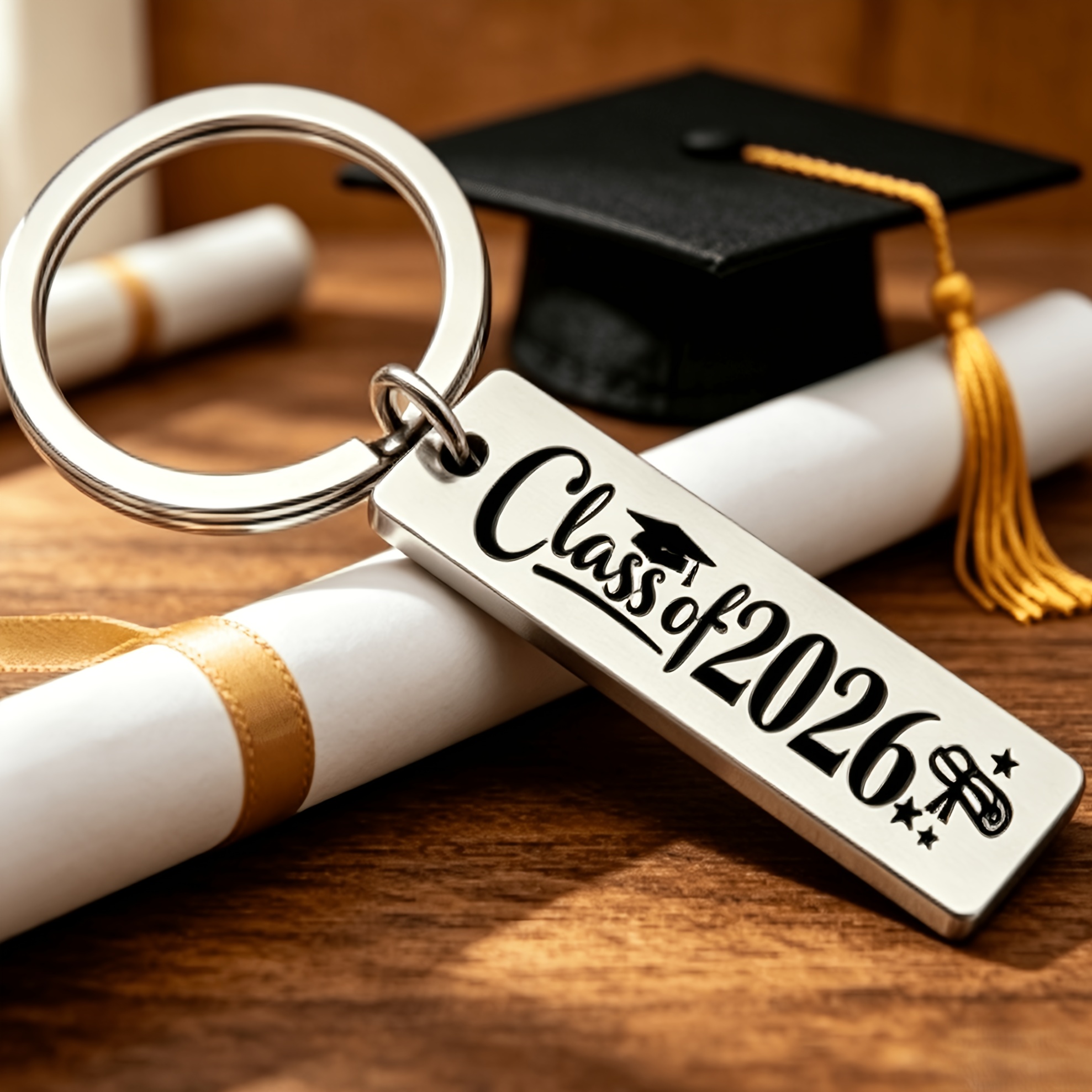 Class Of 2026 Graduation Keychain Stainless Steel Long Bar Key Ring Engraved Senior 2026 Graduate Gift For Him Her Graduation Party Favor