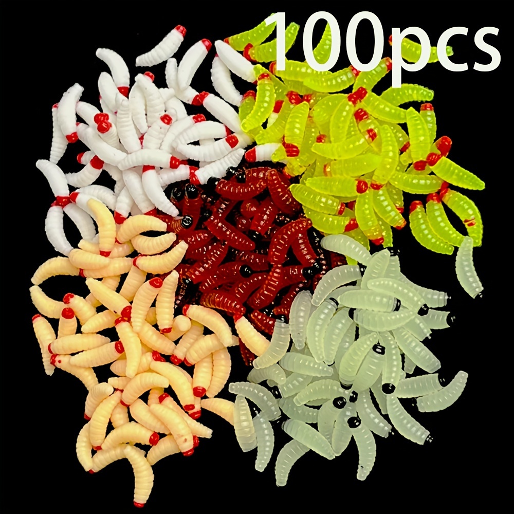 

100pcs Vers de Magot en Silicone Souple - Leurres de Pêche Véridiques, Appâts en PVC Plomb pour Pêcheurs, Vers pour la Pêche