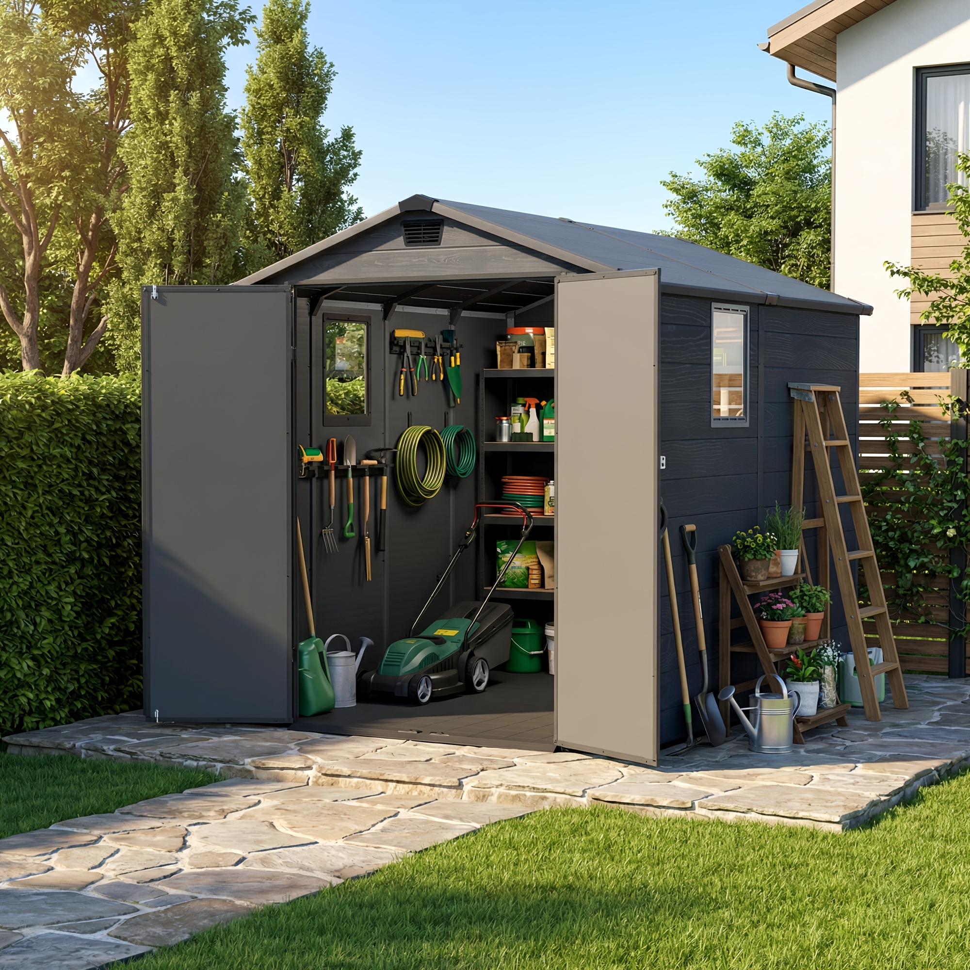   6 x 10ft 6 x 8ft 6 x 6ft 6 x 4ft sheds for outside plastic storage shed with floor large outdoors garden tool storage shed outside shed with lockable door for bike backyard patio decor and accessories