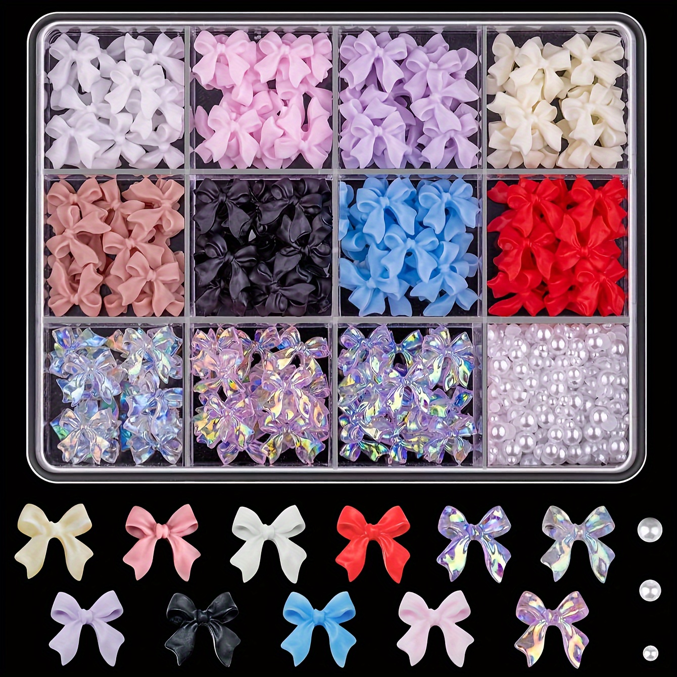 TEMU 500pcs Artificial Pearl Nail Charms, 11 Colors, Half-round Shape, 2-4mm, For Diy Nail Decoration, Bowknot Nail Art Charms