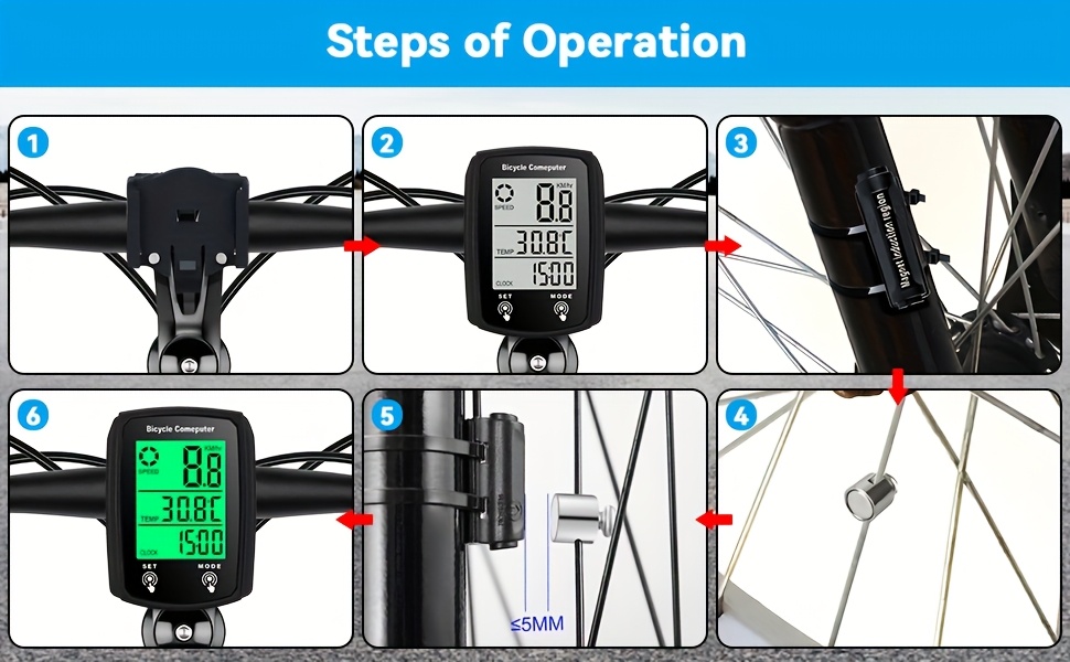 Wired Bike Computer, Bicycle Odometer with MPH And KM/H Options, Featuring a Touch Sensor Switch, Large Digital LCD Display, And Automatic Wake-Up Function
