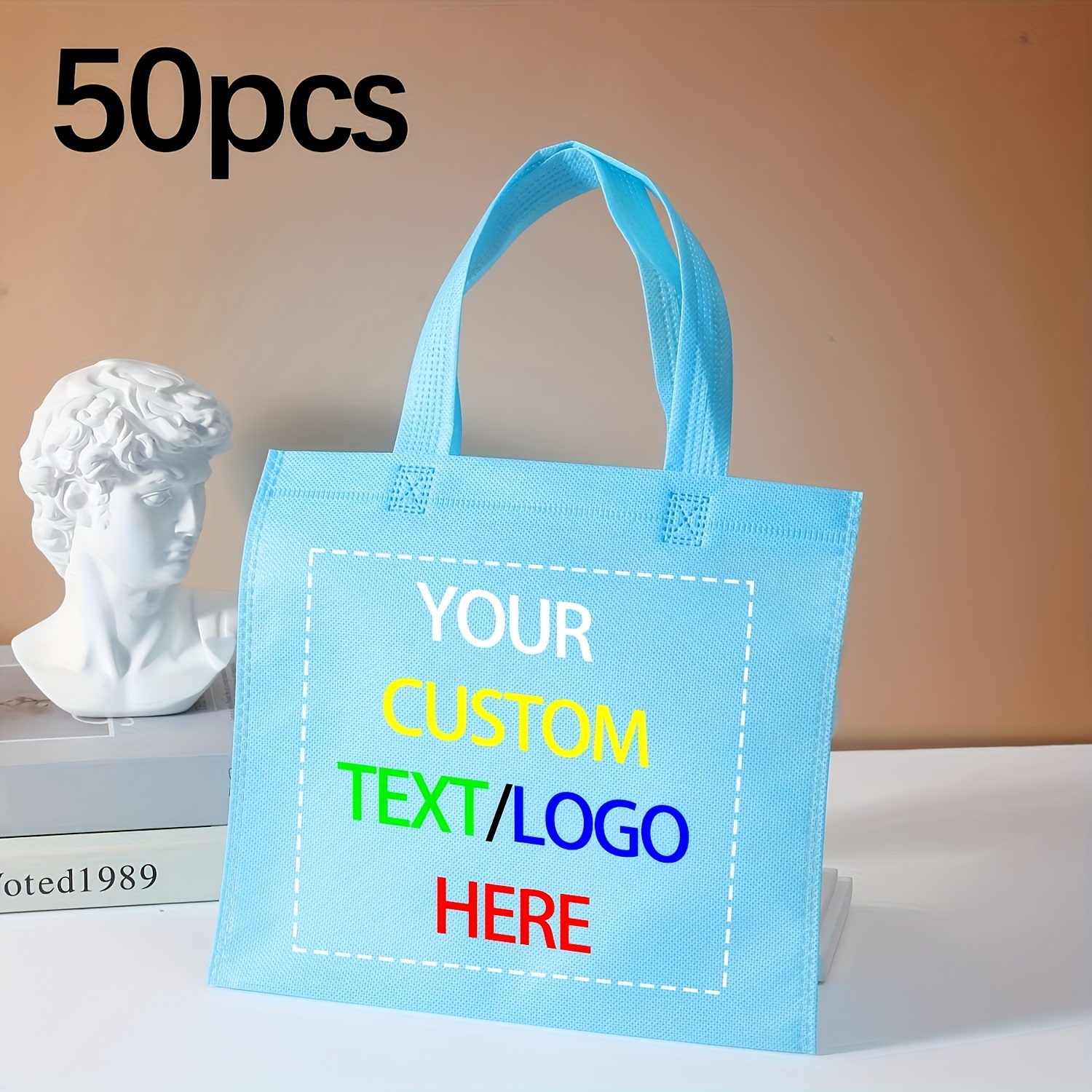 TEMU Gift For Her/him 50pcs Single-color Custom Printed Gift Bags, Supporting Personalized Text And Custom Logos. Suitable For Wedding Favors,