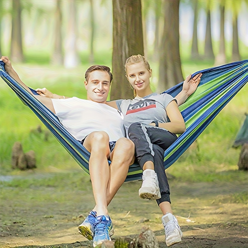 TEMU Ibrant Stripe Brazilian Double Hammock Extra Long 2 Person Portable Lounger With Hanging Kit & Carry Bag Durable Nylon For Indoor Outdoor Camping & Travel