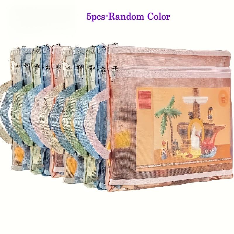 E-shop 5-teiliges Set (5 Stück) Doppelschichtige Mesh-Reißverschluss-Aufbewahrungsbeutel in A4-Größe, Atmungsaktive Transparente Nylon-Organizer mit