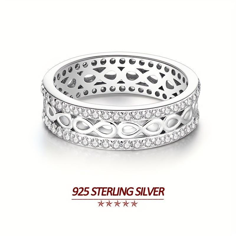 

925 Sterling Silver Rings For Women Plated Double Row Shine Zircon Eternal Symbols Elegance Women Rings Jewelry Gifts