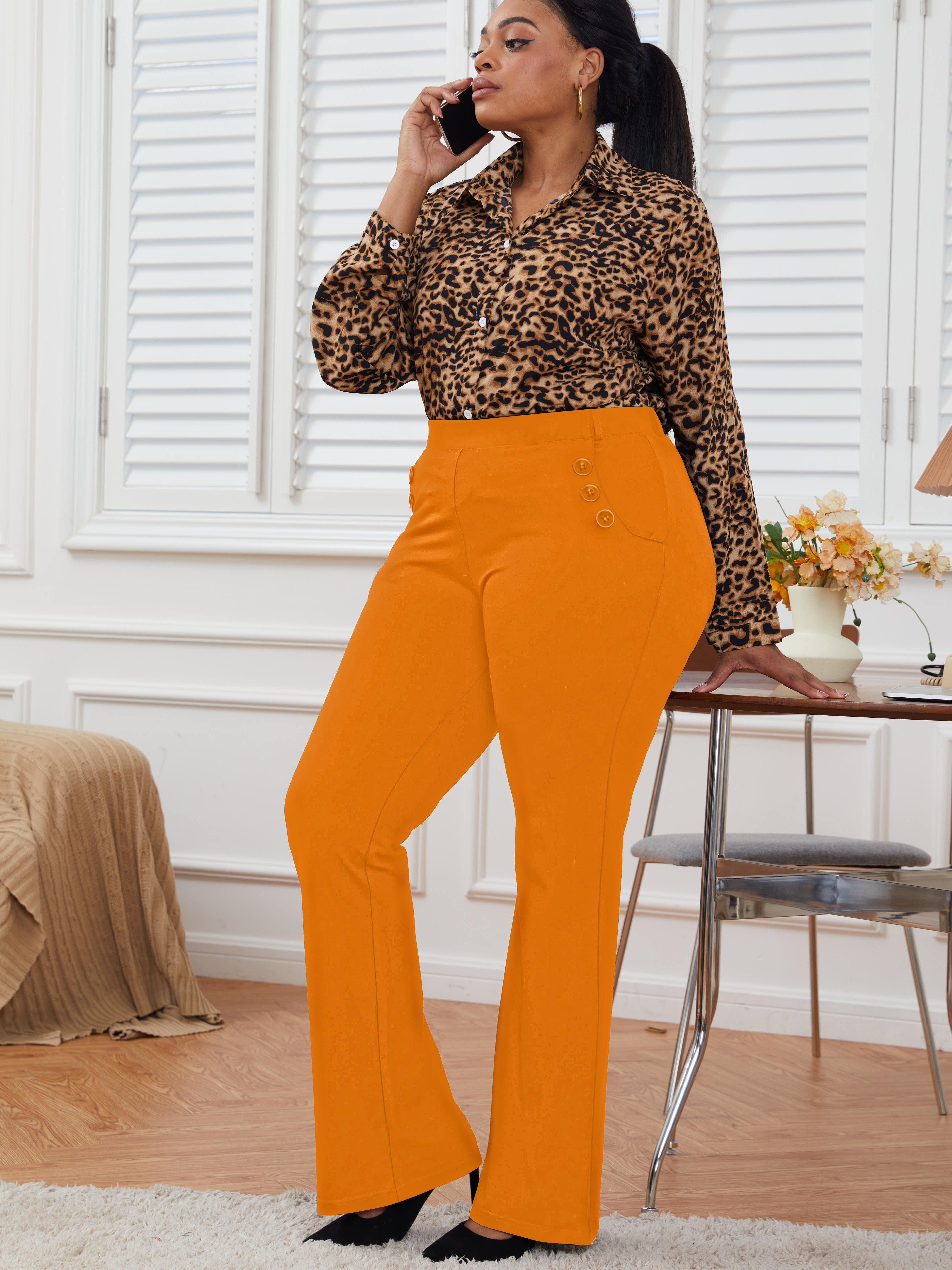 wrinkle free stretch dress pants plus size women pull pant Temu