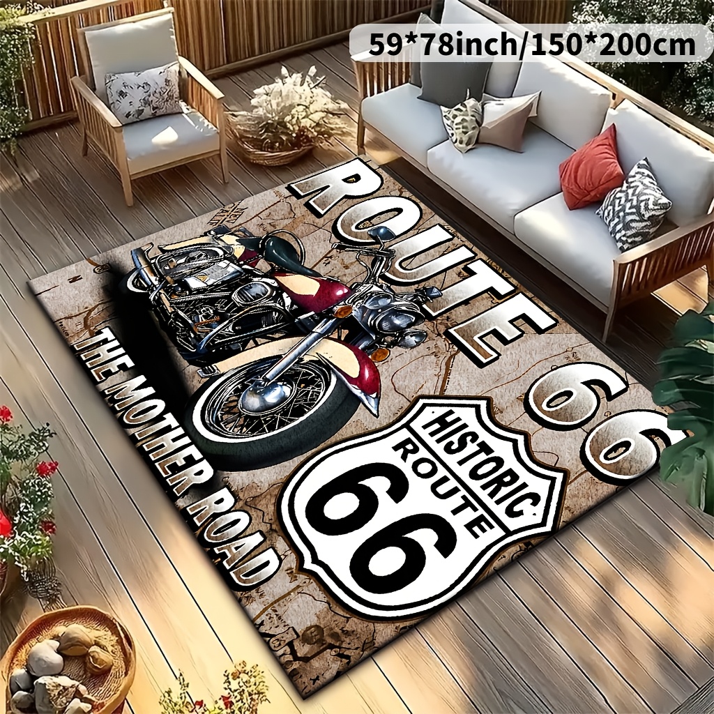 TEMU 850g/mÂ² Velvet Vintage Motorcycle And Pattern Rug, Anti-slip, Machine Washable, Wear-resistant, Suitable For Entryway / Entrance / Kitchen /