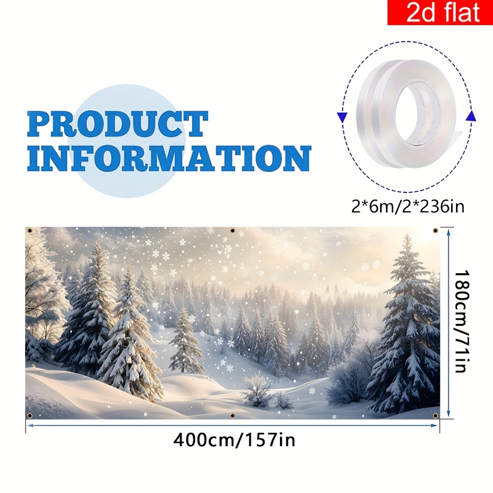 TEMU Un grand banner de porte de garage en polyester avec une scène de forêt enneigée en 2D, durable et facile à accrocher, parfait pour les