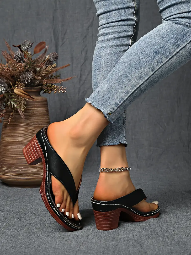 womens split toe wedge sandals slip on block heel synthetic cover upper rubber sole elegant open toe design for casual formal occasions sandals for wide feet durable insole versatile footwear stylish footwear able footwear office wear details 17