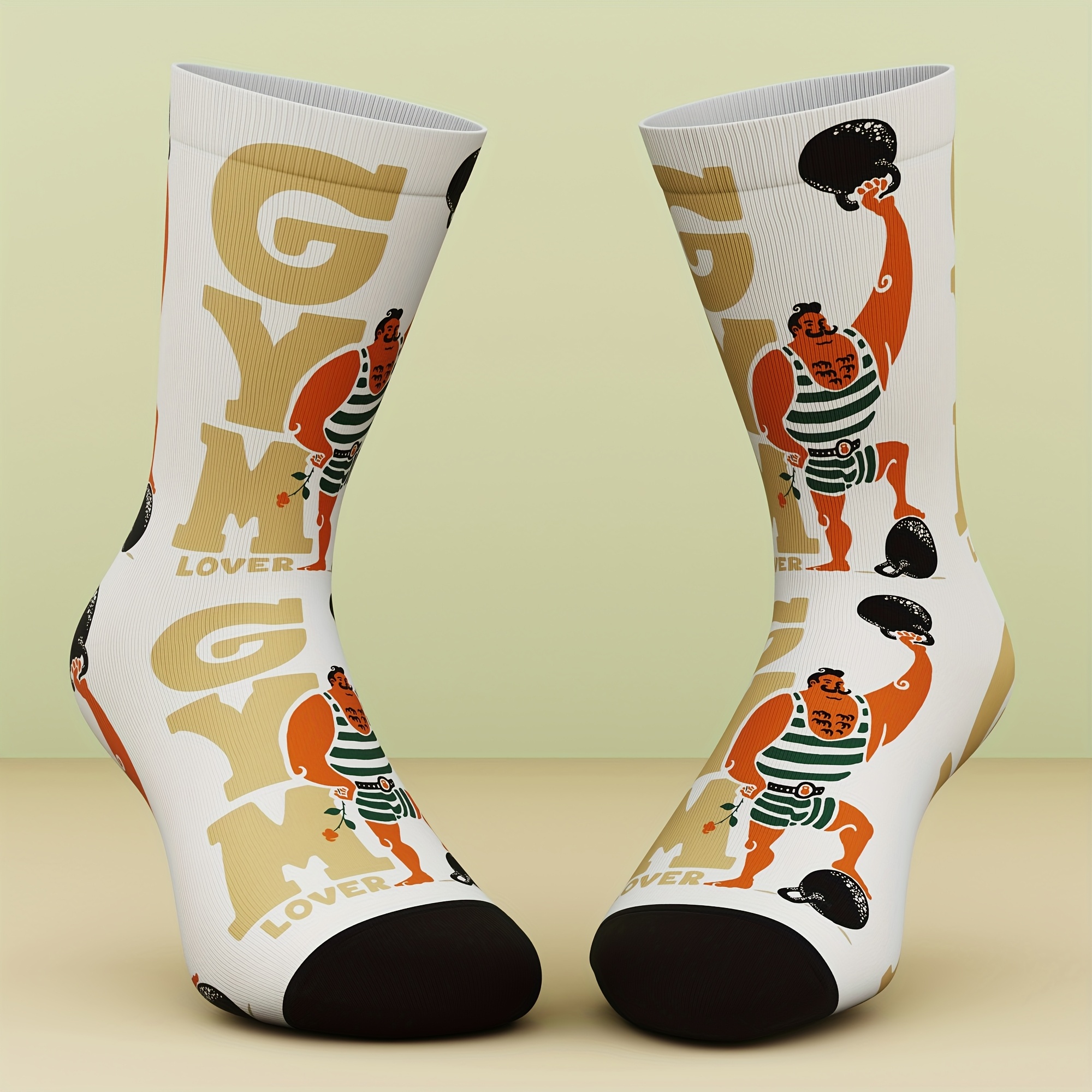TEMU 1 Pair Of Unisex Socks, Fitness-themed Patterns, And Fun Cartoons, Suitable For Outdoor Casual Sports, Stylish, Comfortable And Breathable,