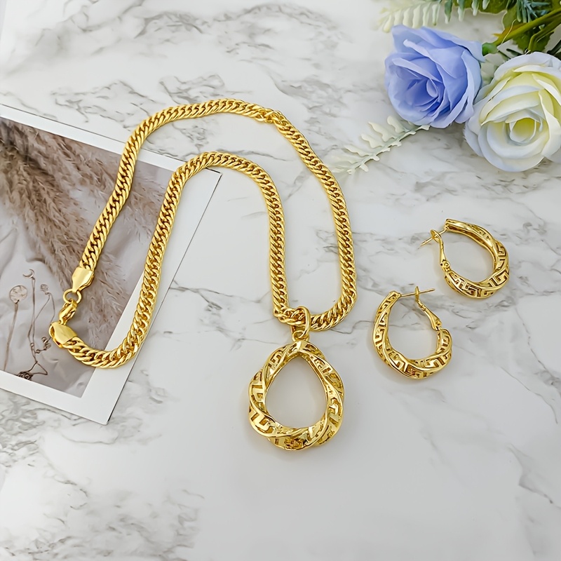 Geometric Jewelry Set - Earrings, Necklace & Pendant