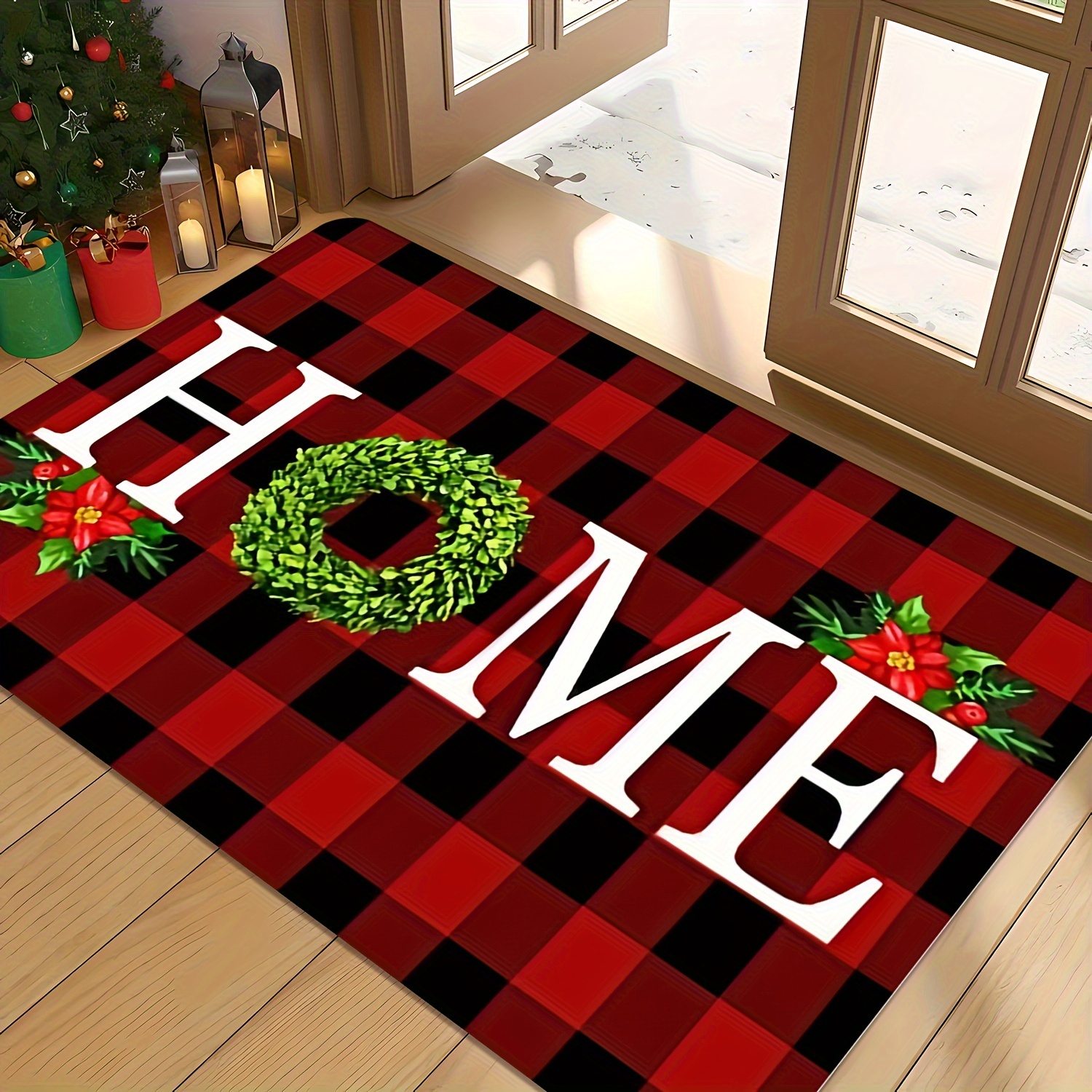 TEMU Christmas-themed Large Door Mat - Non-slip, Quick-dry & Washable Rug For Indoor/outdoor Use - Rvs, Laundry Rooms, Bathrooms & Home Decor