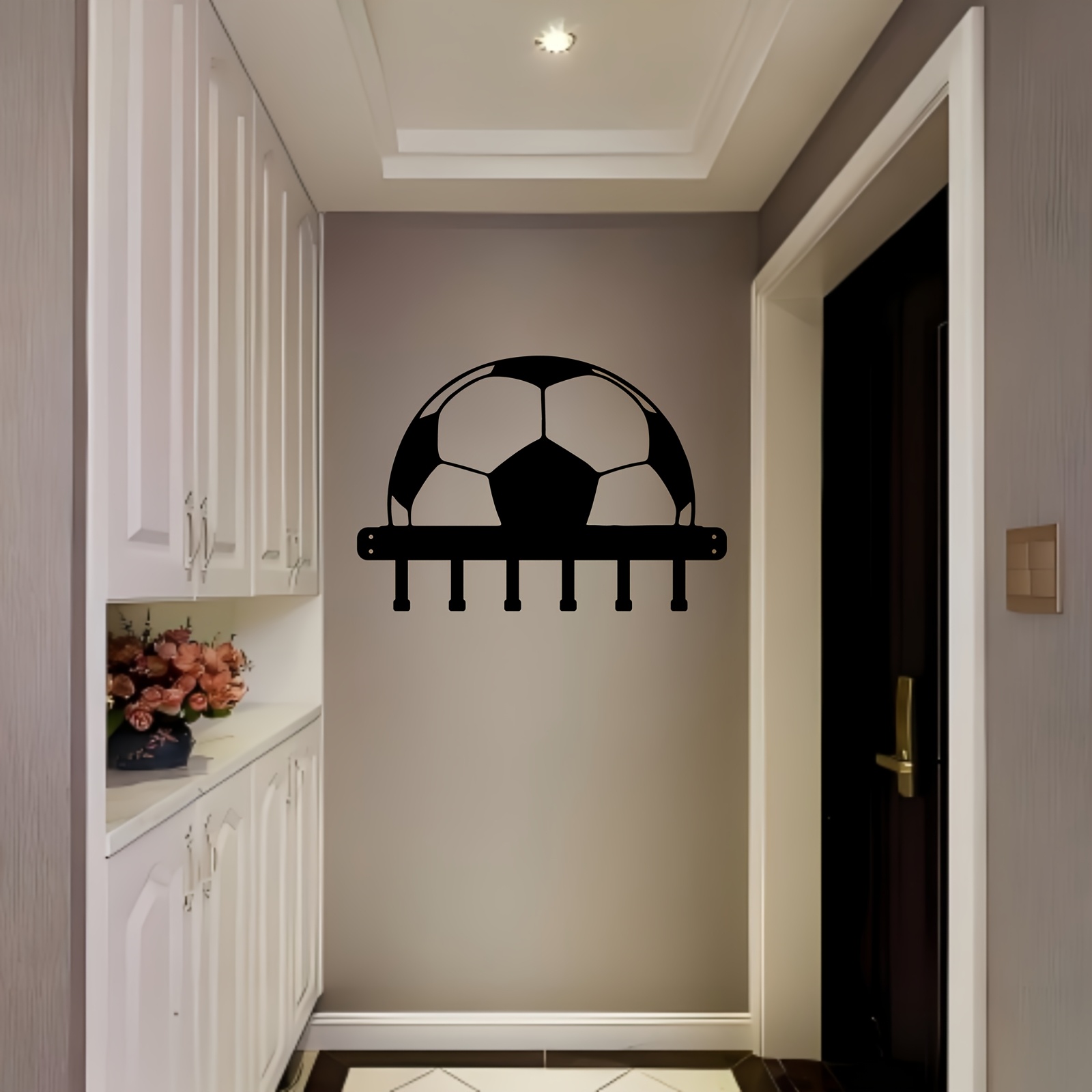 1  ball metal wall hanging ideal gift for birthday sports enthusiasts weather resistant metal wall decor with hooks pre drilled holes   game room wall ideal for hanging towels keys hats easy to hang  