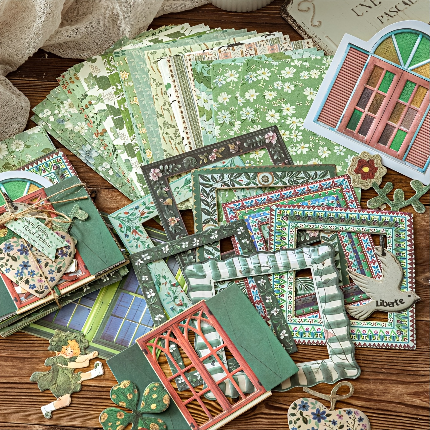 TEMU Vintage Office Ephemera Pack – 30pcs Floral Print Papers, 10 Letterpress Collage Cards & 5 Stickers For Scrapbooking, Journals, Albums, And