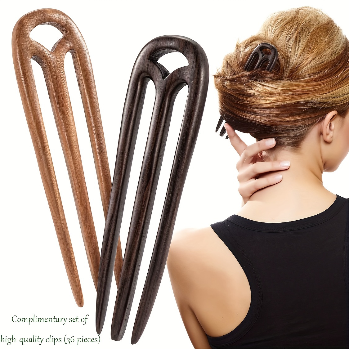 

Elegant Vintage-style Wooden Hairpin Set - 3-prong U-shaped Hair Forks For Women, Handcrafted Ebony & Sandalwood, Perfect For Updos & Chignons