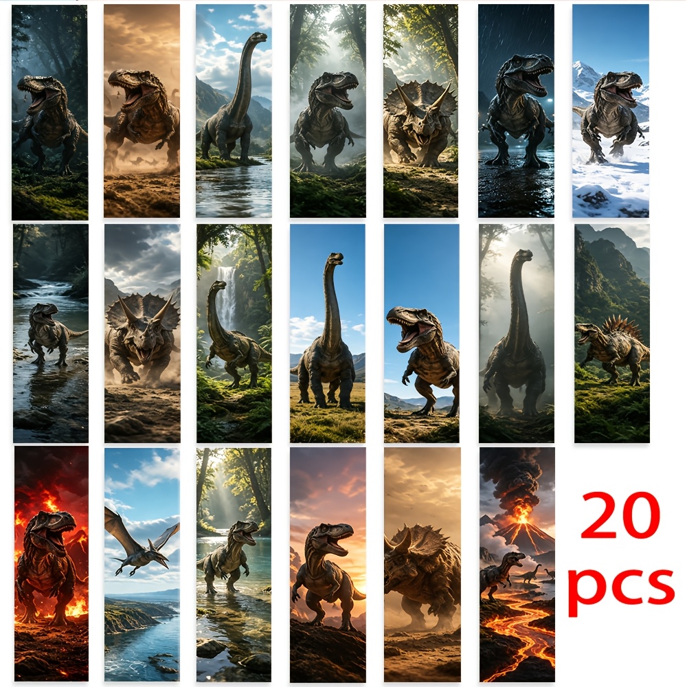 TEMU Lot de 20 marque-pages paysage animaux préhistoriques dinosaures, séparateurs de pages, pour des livres, marqueurs de lecture, idéal pour les
