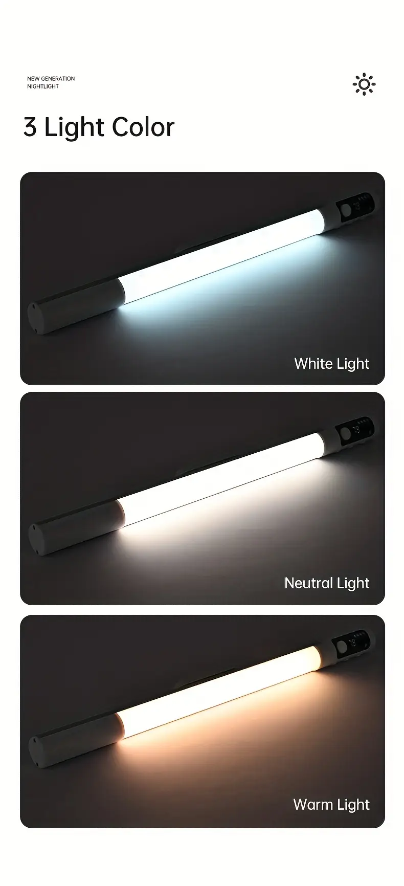 1pc modern motion sensor led light rechargeable under cabinet light with battery level display wireless magnetic freestanding wall mount for kitchen bedroom office plastic shade metal usb cable included 1200mah lithium battery infrared sensor function details 6