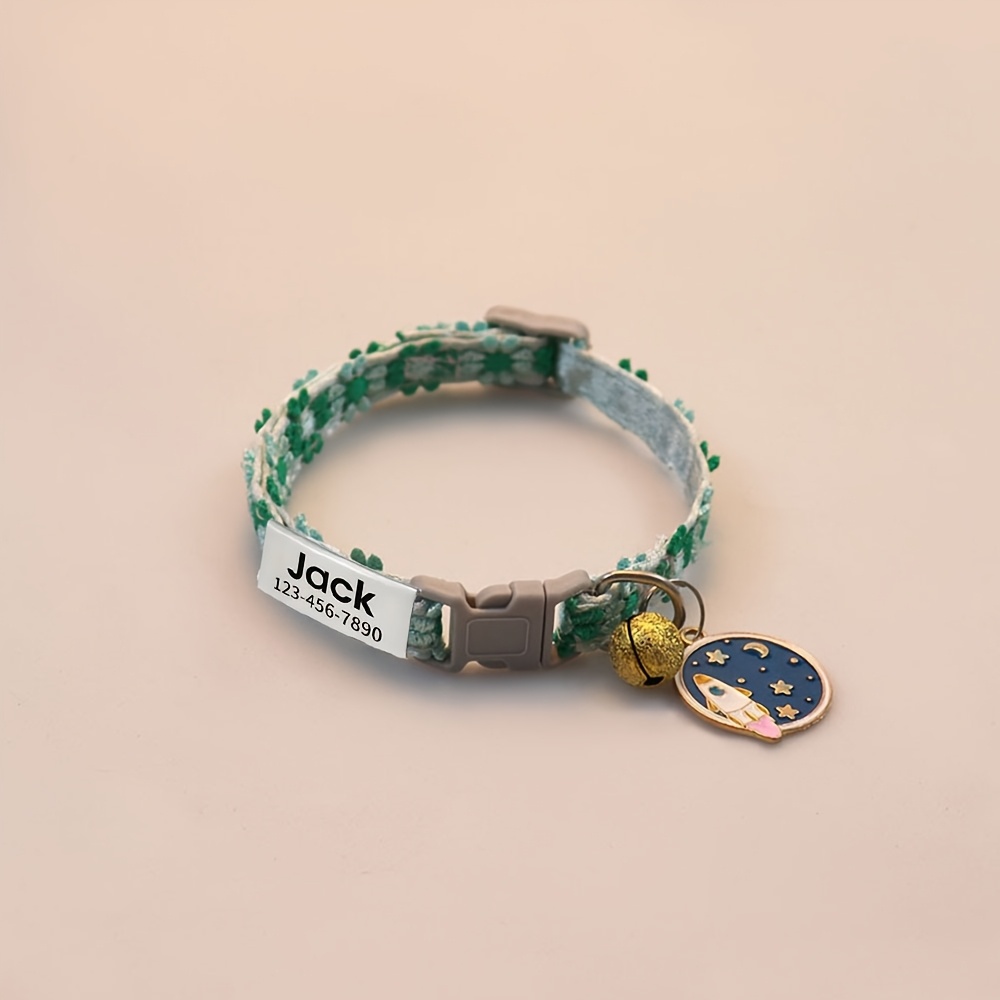 TEMU Personalized Cat Collar With Name/phone/text Customization - Adjustable Soft Polyester Collar Suitable For Small , Detachable Bells & Charm,