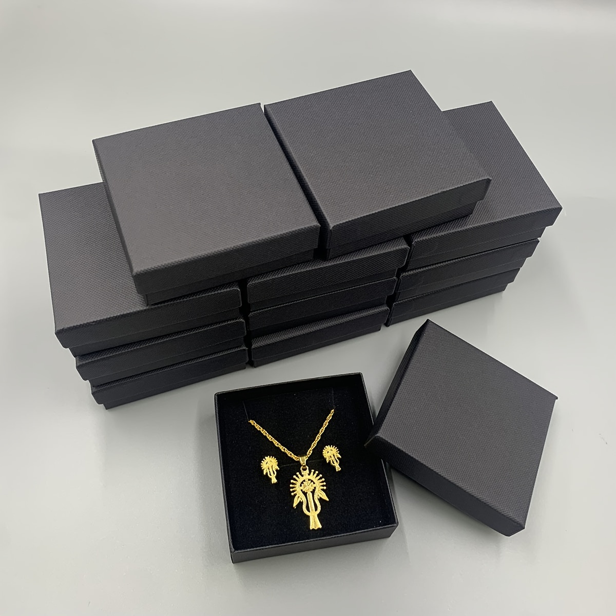 

12pcs Black Jewelry Gift Boxes With - Elegant Wolf-themed Paper Packaging For Weddings, New Year &