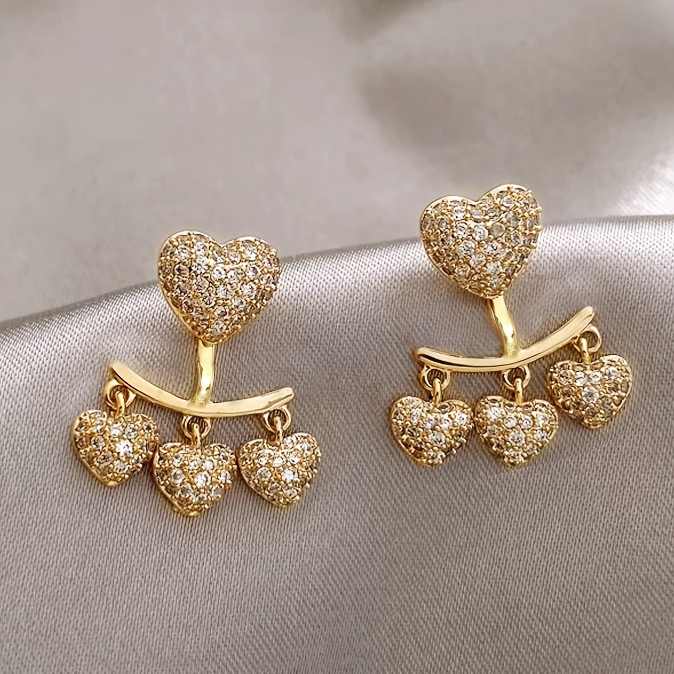 TEMU 1 Pair Light Exquisite Heart-shaped Inlaid Artificial Zirconia Design Premium Temperament Elegant 2 Wearable For Daily Dating Casual Parties Women's Earrings