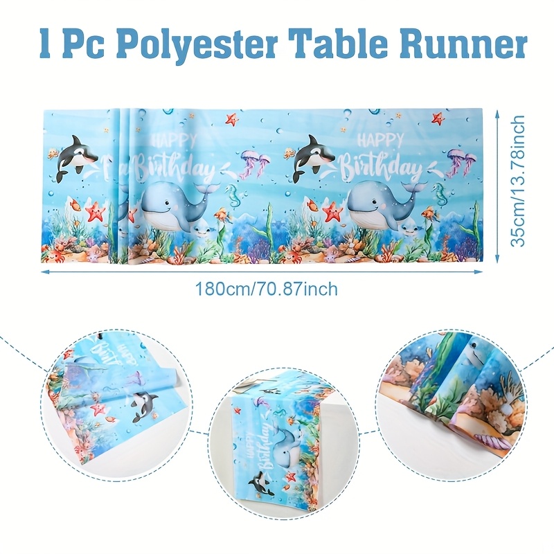 1pc Ocean Theme Birthday Table Runner - & Jellyfish Pattern Polyester Tablecloth 180x35cm, Under The Sea Party Decor Showers, Dining Table With Vibrant Design, Ocean Party Decorations, Smooth Texture