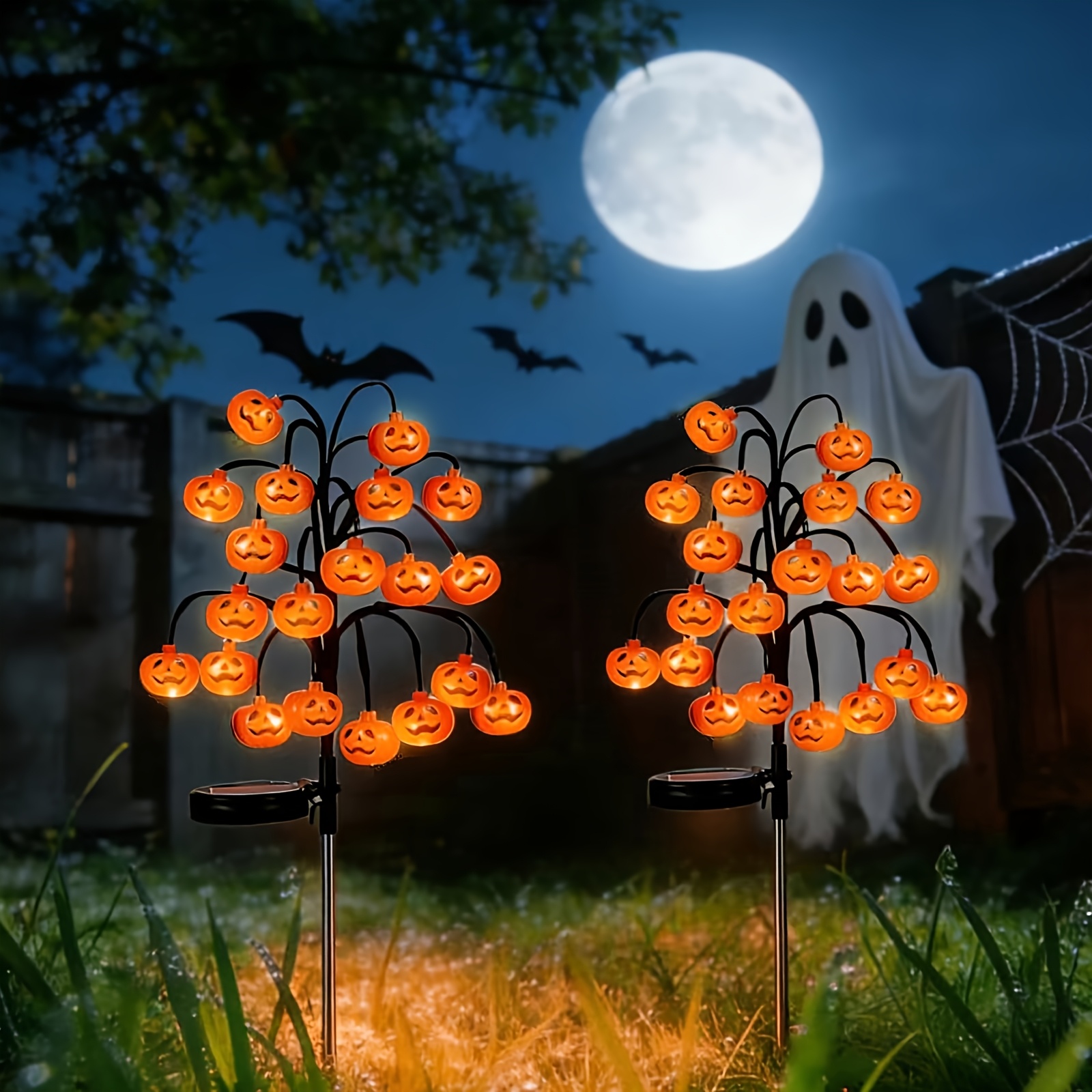 TEMU Lot de 2 lampes solaires à pic à citrouille pour , solaires citrouille pour décoration extérieure, décoration d'extérieur d'Halloween IP65 avec