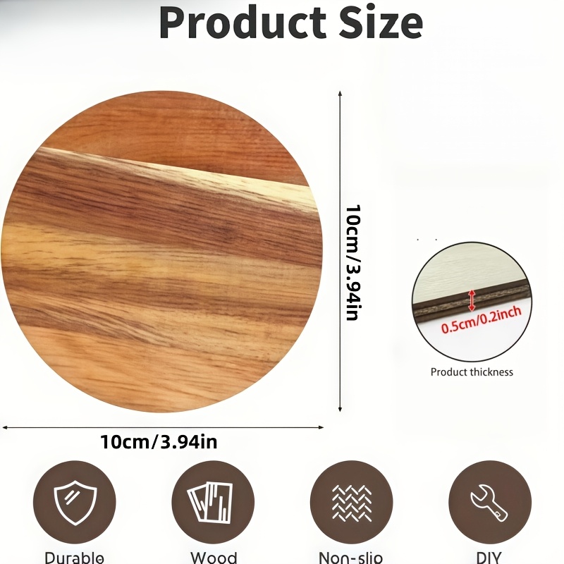 TEMU 10pcs Solid Wood Coasters Made From Acacia, Heat-resistant Table Mats For Dining Room Decoration, Vintage Kitchen And Restaurant Accessories