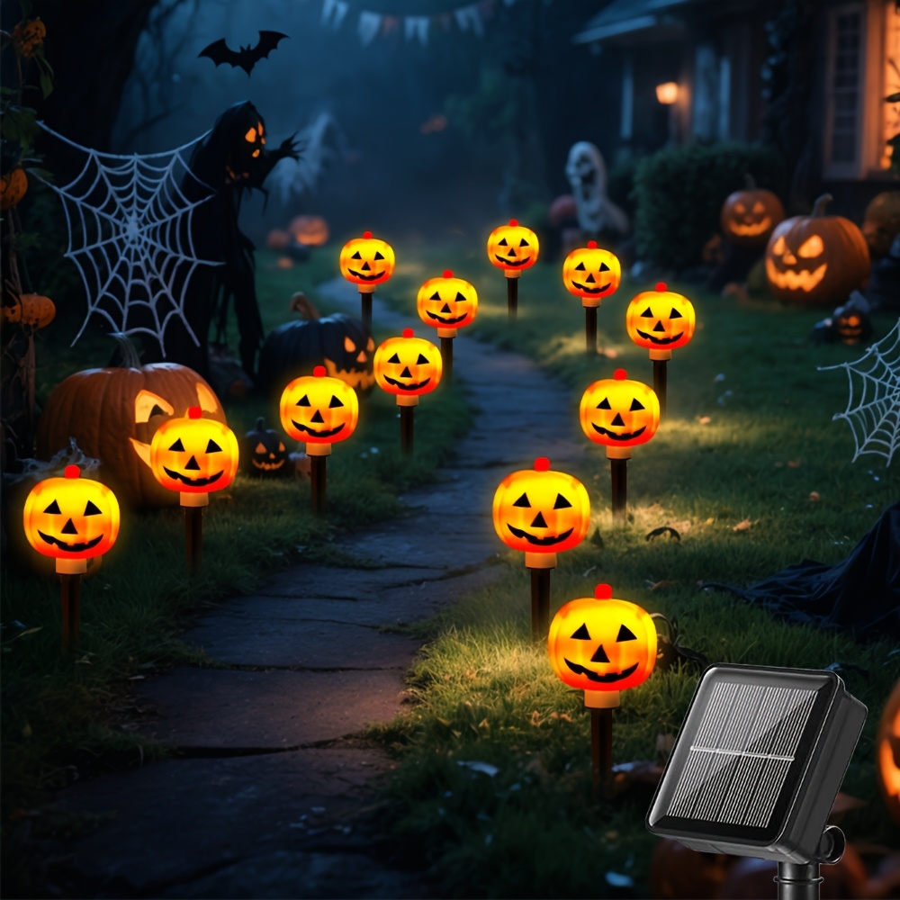 TEMU 12pcs Halloween Solar Pumpkin Lights, Haunted Horror Pumpkin Lights, 8 Lighting , Outdoor Ip44, Halloween Pumpkin Street Lights, Ground Lights,