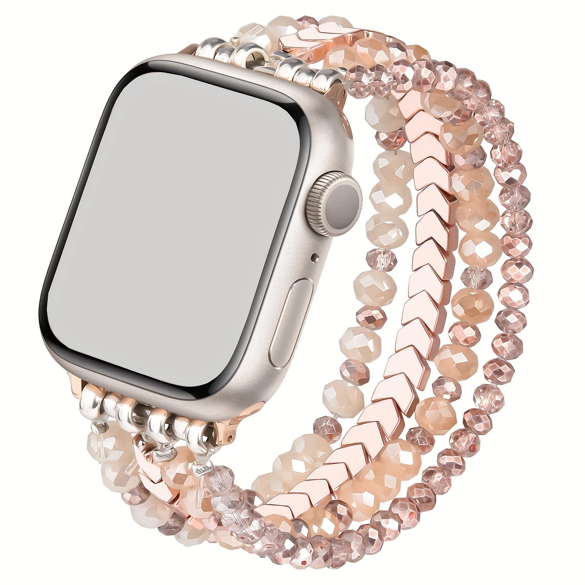 

Beaded Bracelet Compatible With Apple Watch 38mm/40mm/41mm/42mm (series 10) 9/8/7/se/6/5/4/3/2/1 Watch Strap Women Fashion Handmade For Iwatch Bands Replacement (rose Golden)