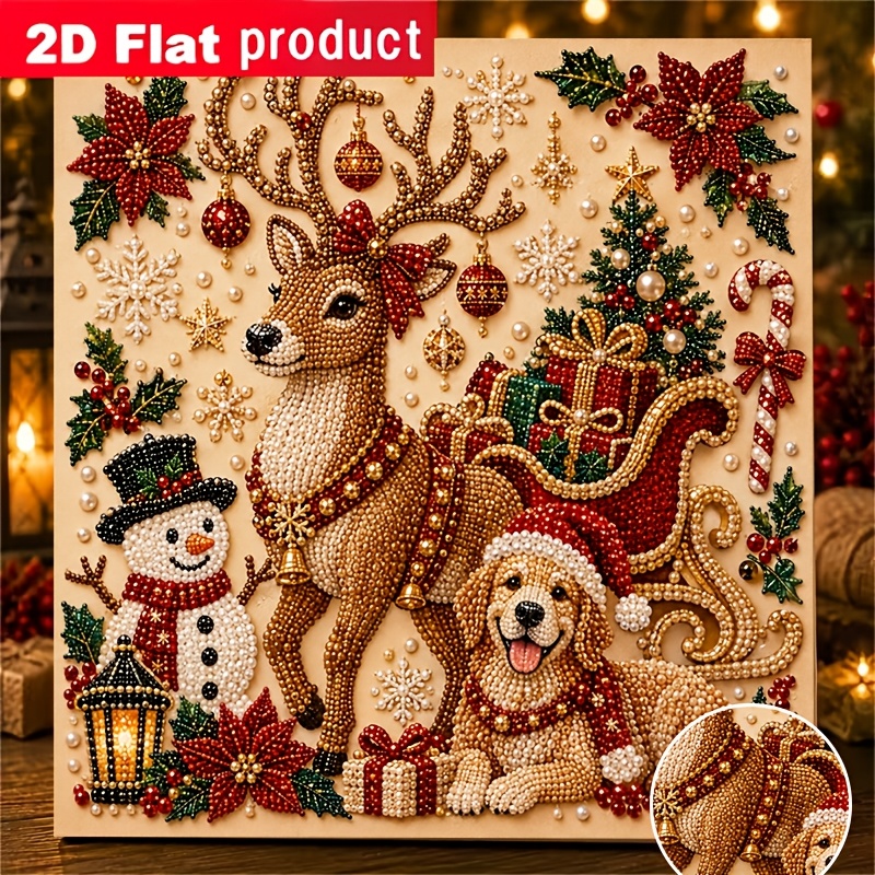 TEMU Nuovo Kit di Pittura Diamante Colorata, Pittura Diamante a Tema Natalizio, Festiva di , e con Cane, ai Principianti, per Decorazione Murale o