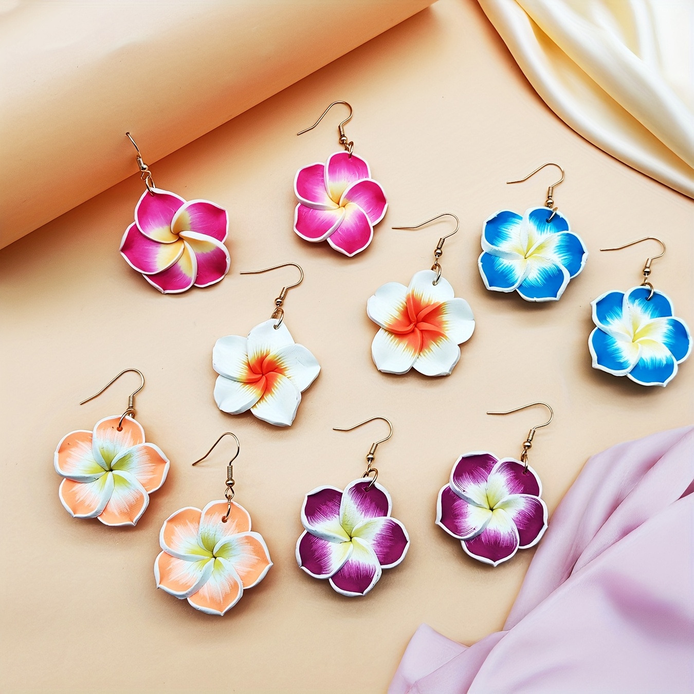 Image of 5 Pairs/set, Handmade Sweet Soft Clay Material Craft Flower Earrings Bohemian Beach Vacation Earrings Suitable For Spring Summer Daily Vacation Use