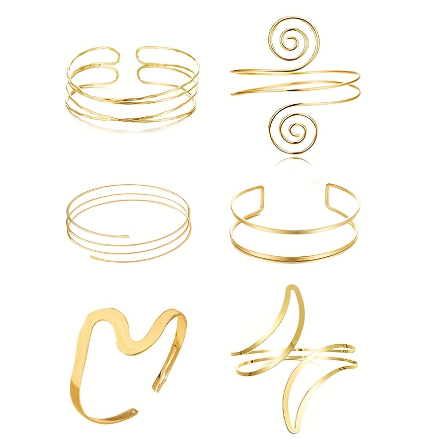 TEMU 6pcs Set Of Cufflinks - Golden Cufflinks, Arm Bands, Adjustable Coil Spiral Upper Arm Cuff Jewelry