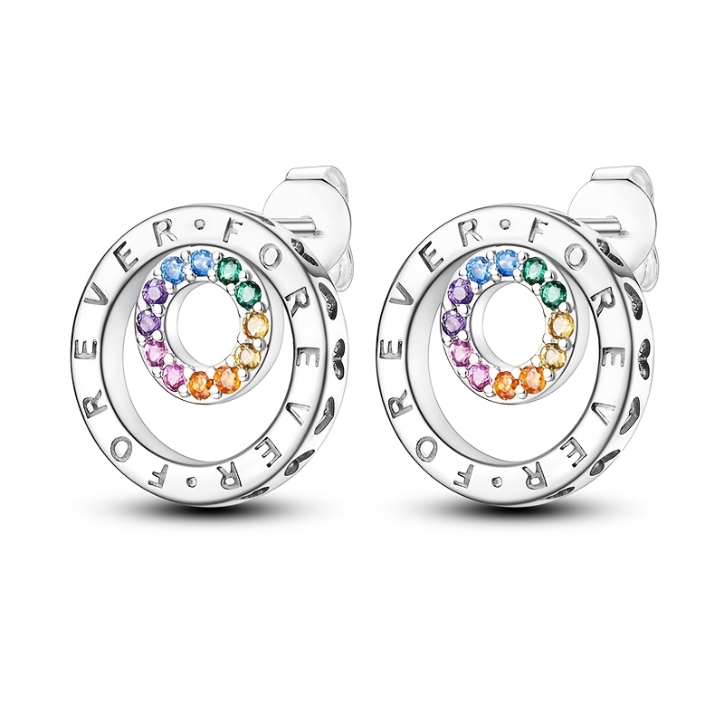 

1 Pair Silvery Gram Weight 3g Genuine 925 Sterling Silvery Eternal Double Ring Inlaid Colored Earrings For Women To Make Jewelry As A Fashionable Gift For Seddings, Parties, Birthdays