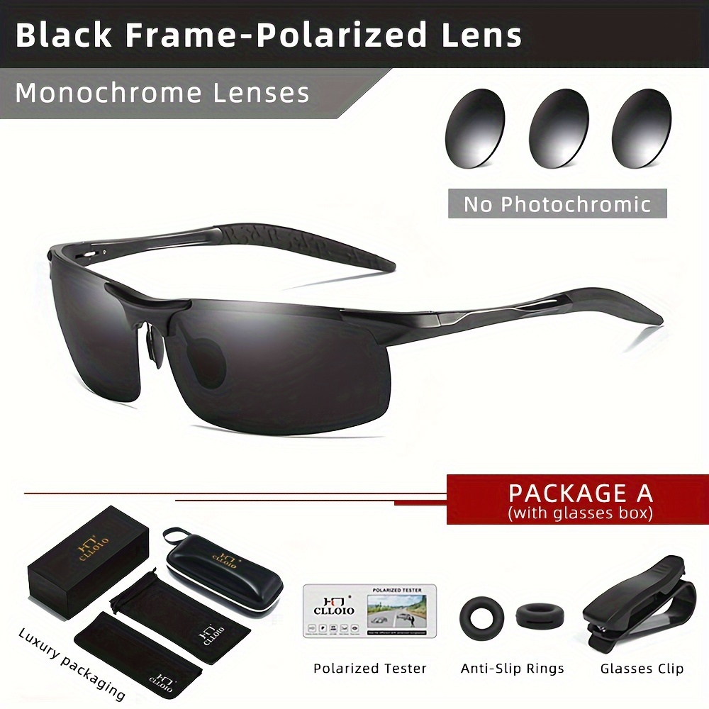 TEMU Gafas de sol polarizadas sin montura de aluminio CLLOIO para hombre, gafas de conducción polarizadas, gafas antirreflejos, opción ideal para regalos.
