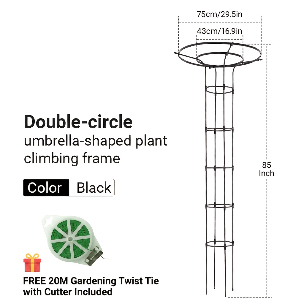 TEMU 85 Inch Black Metal Climbing Plant Trellis Garden Frame - Rust-resistant Outdoor Cage Support With Plastic Coating, Perfect For Vines, Flowers,