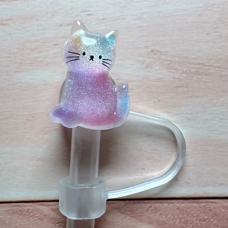 

Resin Cat Cup Topper With Silicone , Shatterproof Glitter Kitty Sippy Straw Cap, Dustproof, For 40 Oz Tumblers, With Valentine's, Day, Family