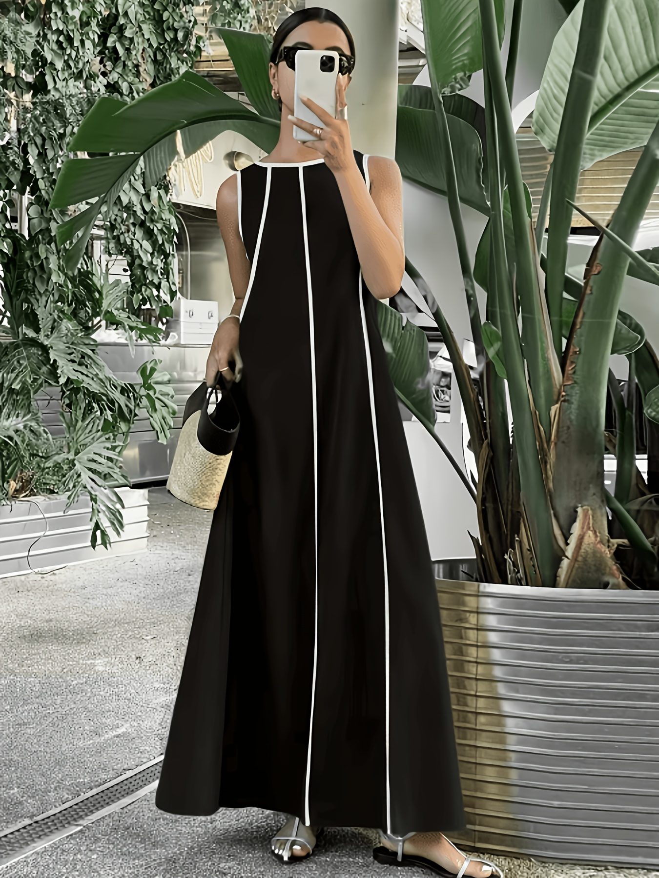 Women'* Color Sleeveless Loose Long Dress, Color Block Panel Maxi Dress,  Women'S Vacation Dress, Women'S Summer Dress, Women'S Maxi Dress