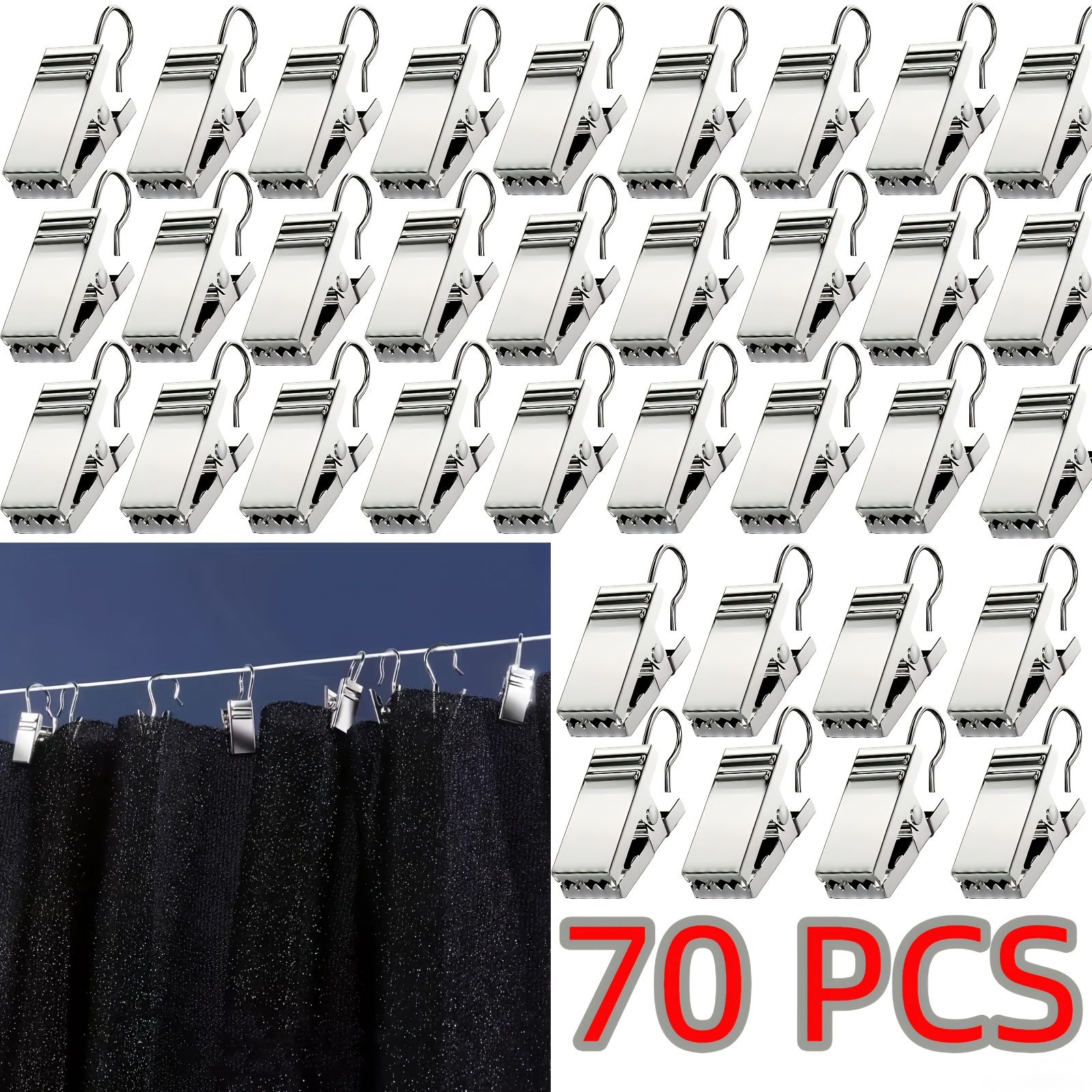 E-shop 35 Stück/70 Stück Packung Hochwertige Edelstahl-Vorhangclips mit Haken & Alligatorzahn-Design – Rostfrei, geeignet für Türen, Duschen,
