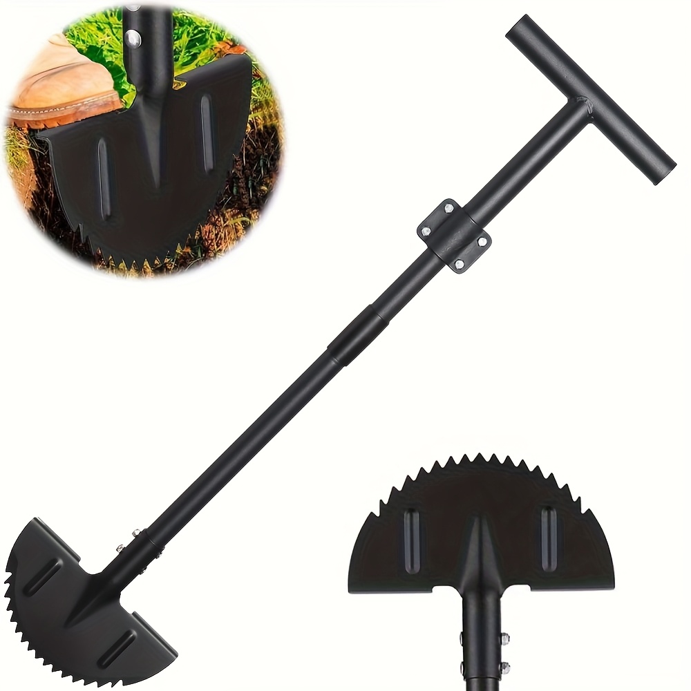 TEMU Yeyebest Heavy-duty Steel Lawn Edger Tool With Saw-tooth Half-moon Blade & Long Ergonomic Handle - Manual Grass Edger Shovel For Yard, Garden,