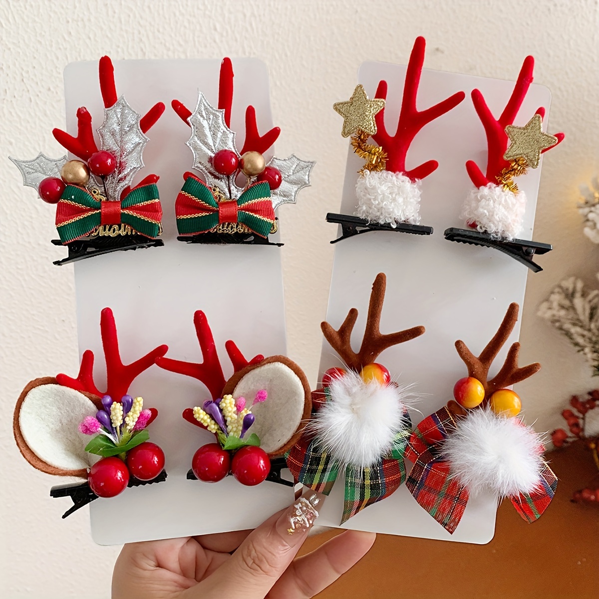TEMU 8pcs Cute Reindeer Hair Set - & Christmas Accessories For Women And Girls, Pvc, Cartoon