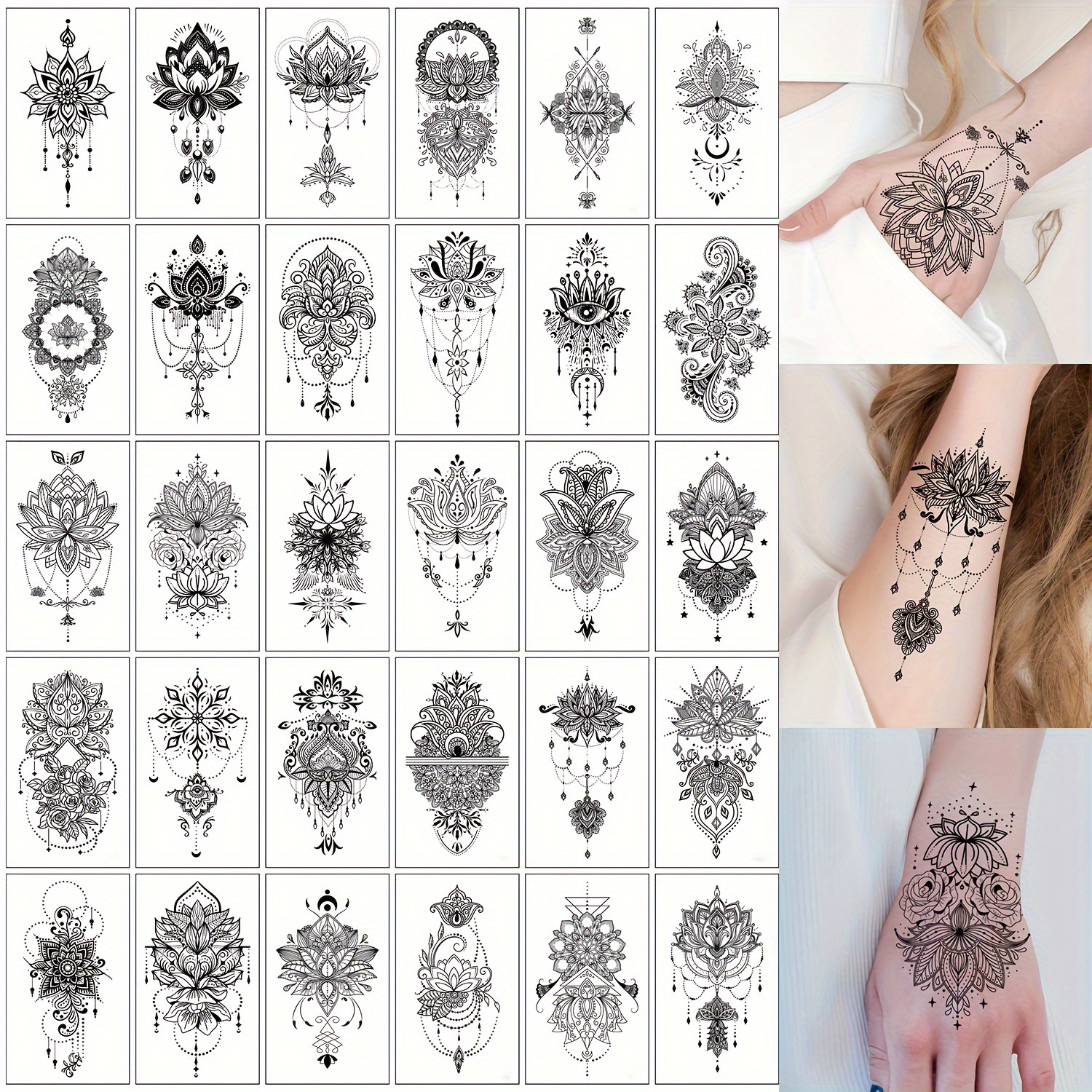 Temporary Tattoo Stickers For Women, Lace Flower Pendant Pattern, Body Wrist Wristband Makeup Temporary Tattoo, Waterproof Realistic Fake Tattoo Sticker, Lasting 2-5 Days