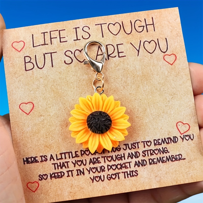 

Sunflower Keychain With Heart-shaped Card - Perfect Gift , Family & Colleagues - Write Your The Back