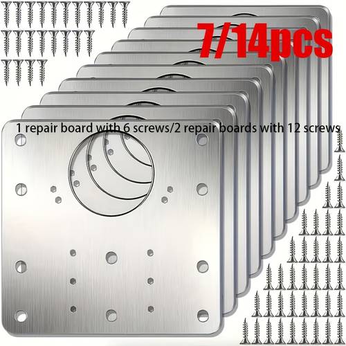 7/14 piezas de placa de reparación con tornillos, juego de 1 placa de reparación con 6 tornillos o 2 placas de reparación con 12 tornillos, placa de reparación para bisagras de gabinetes con tornillos, placa de reparación fija, adecuada para gabinetes, refuerzo de puertas de armario, resistente al