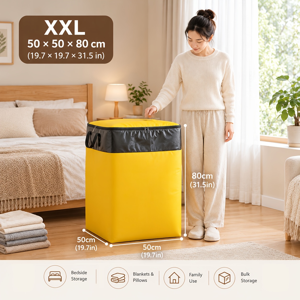TEMU Moving Storage Bag L, Xl, Xxl, Heavy-duty Waterproof Storage Organizer, Foldable Large Capacity Storage Box, Random Inner Color, With Sturdy