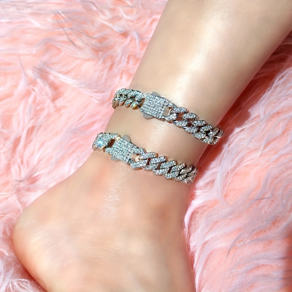 1pc womens luxury ice anklet silvery golden hip hop summer Temu